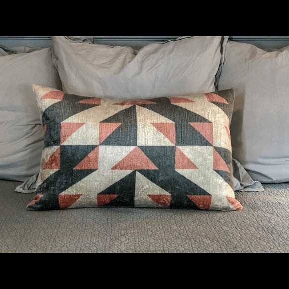 Other - Coral & Gray Geometric Turkish Silk Velvet Pillow